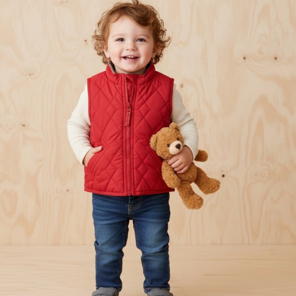 GAP Baby Fleece Vest Gray Red Zip Up 18-24M Cozy Winter Fall Layering